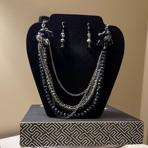 Black and Silver faceted beads Necklace Set